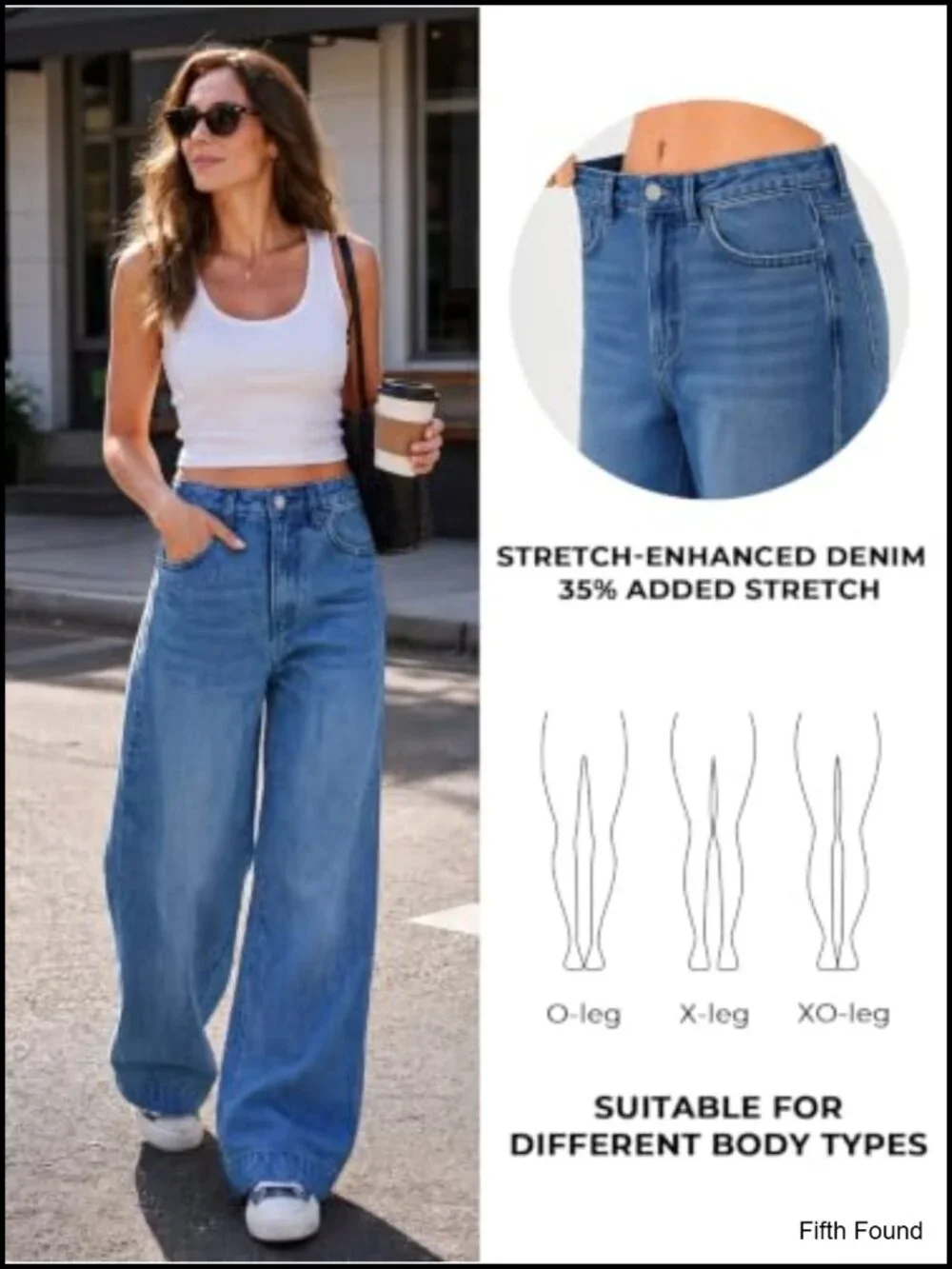 Wide Leg Distressed High Waist Baggy Denim Pants Stretchy Comfortable